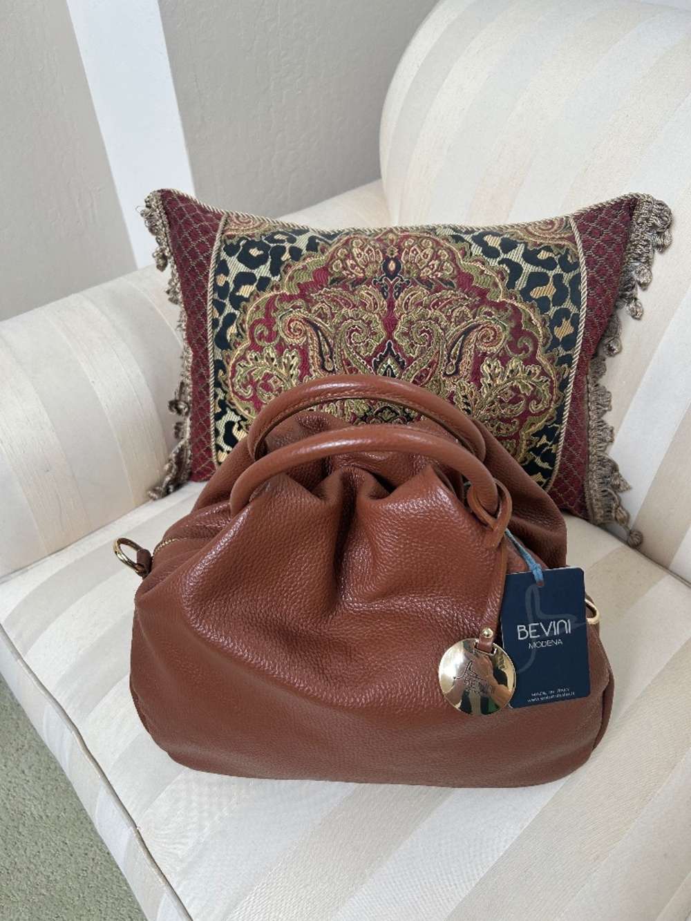 BEVINI MODENA PEBBLE LEATHER HANDBAG FROM ITALY NWT